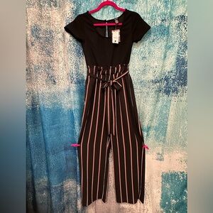 Rue21 Black and Pink Striped Jumpsuit